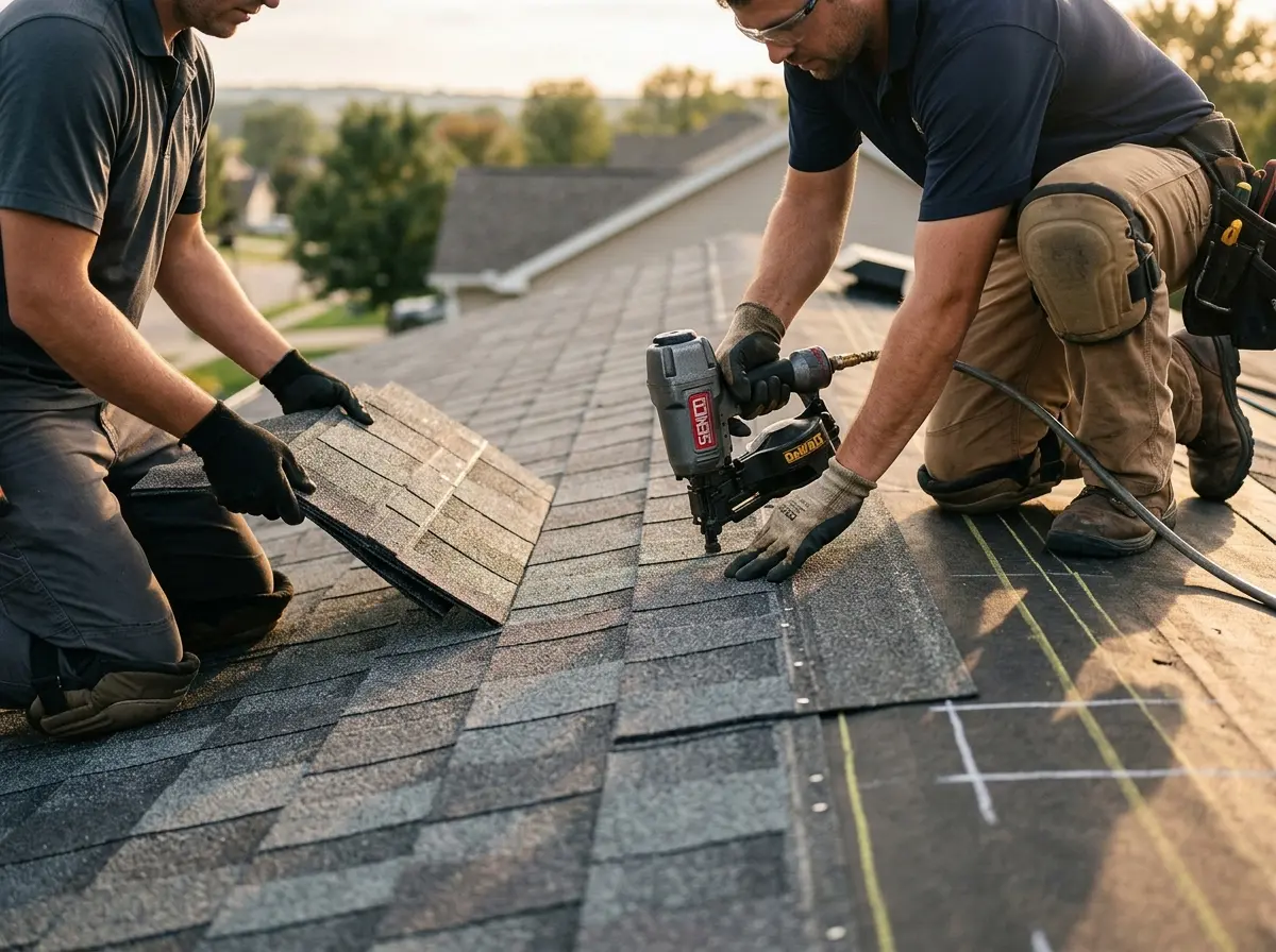 Professional roofer working on a residential roof in Sebring